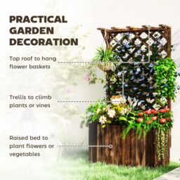 OUTSUNNY Wooden Planter with Trellis & Drainage Holes in Tan - thumbnail 4