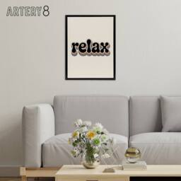"Artery8 Relax Colourful Retro Rainbow Font Typography Framed Canvas Art Print in Beige - Size: W12"" x H16""" - thumbnail 3