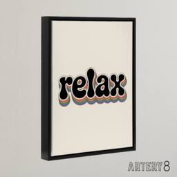 "Artery8 Relax Colourful Retro Rainbow Font Typography Framed Canvas Art Print in Beige - Size: W12"" x H16""" - thumbnail 2