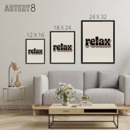"Artery8 Relax Colourful Retro Rainbow Font Typography Framed Canvas Art Print in Beige - Size: W12"" x H16""" - thumbnail 4