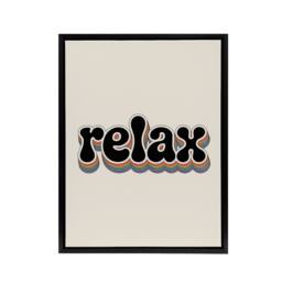 "Artery8 Relax Colourful Retro Rainbow Font Typography Framed Canvas Art Print in Beige - Size: W12"" x H16""" - thumbnail 1