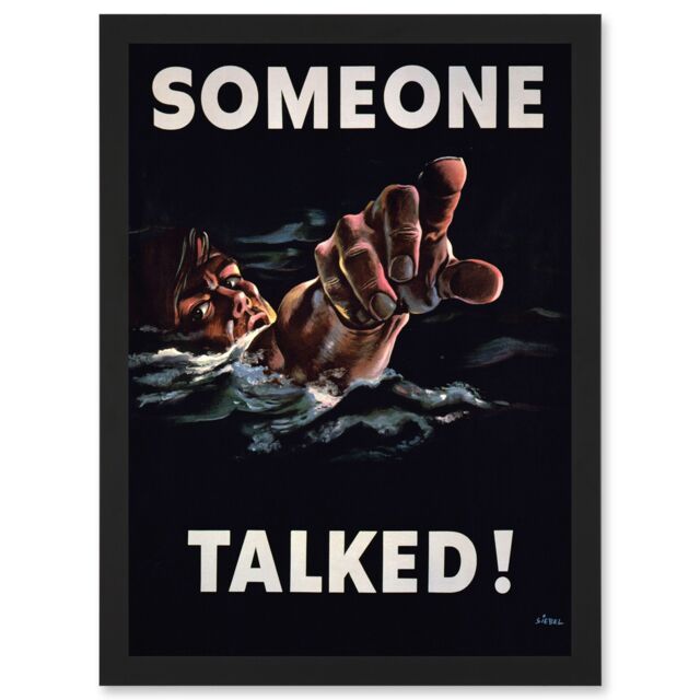 Artery8 WW2 World War Someone Talked Sailor USA A4 Artwork Framed Wall Art Print in Black - image 1