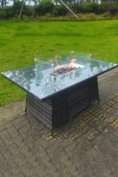 Fimous Rattan Garden Furniture Gas Fire Pit Table Sets Heater Love Sofa Recling Chairs Footstools in Dark Grey - thumbnail 3