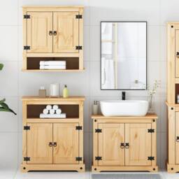 Berkfield Home 3 Piece Bathroom Furniture Set Corona Solid Wood Pine in Brown - thumbnail 3