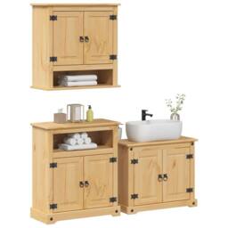 Berkfield Home 3 Piece Bathroom Furniture Set Corona Solid Wood Pine in Brown