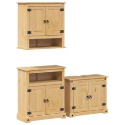 Berkfield Home 3 Piece Bathroom Furniture Set Corona Solid Wood Pine in Brown - thumbnail 2