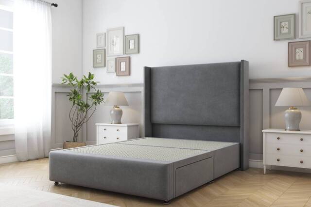 "Sloomy Stratford Coniston Divan Base 2 Drawers 54"" Headboard & 12"" Footboard in Dark Grey - Size: Small Double" - image 1