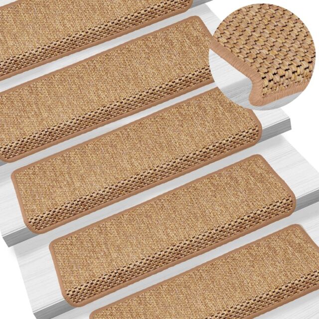 Berkfield Home Stair Mats Self-adhesive Sisal-Look 15 pcs 65x21x4 cm Orange - Size: Medium - image 1