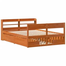 Berkfield Home Bed Frame without Mattress Wax Brown 150x200 cm King Size Solid Wood Pine - thumbnail 3