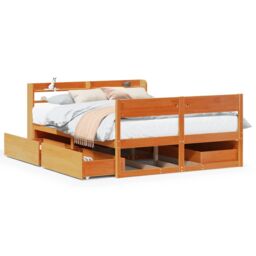 Berkfield Home Bed Frame without Mattress Wax Brown 150x200 cm King Size Solid Wood Pine - thumbnail 2