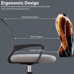 Home Discount Vida Designs Airdrie Adjustable 360 Swivel UKFR Fabric Ergonomic Chair in Grey - thumbnail 3