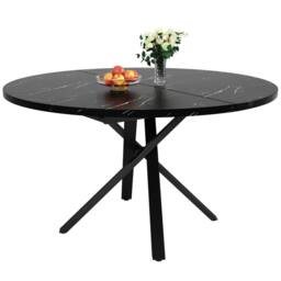 Matteo Round Extendable Dining Table - Marble Effect Top, Black Metal Base - thumbnail 7