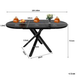 Matteo Round Extendable Dining Table - Marble Effect Top, Black Metal Base - thumbnail 5