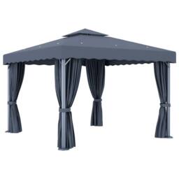 Berkfield Home Gazebo with Curtain&LED String Lights 3x3 m Anthracite in Dark Grey - thumbnail 5