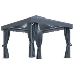 Berkfield Home Gazebo with Curtain&LED String Lights 3x3 m Anthracite in Dark Grey - thumbnail 1