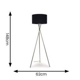 ValueLights Camden Brushed Chrome Tripod Floor Lamp with Black Drum Shade & Bulb - thumbnail 5
