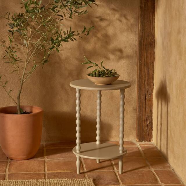 Wyld Haus Thui Grey Round Wood Side Table with Bottom Shelf - image 1