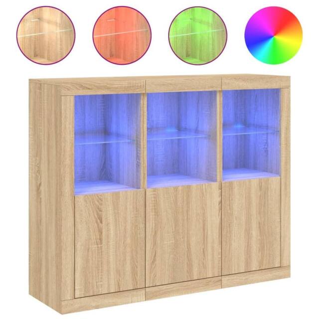 Berkfield Home Sideboards with LED Lights 3 pcs Sonoma Oak Engineered Wood in Light Tan - image 1