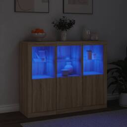 Berkfield Home Sideboards with LED Lights 3 pcs Sonoma Oak Engineered Wood in Light Tan - thumbnail 3