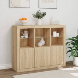 Berkfield Home Sideboards with LED Lights 3 pcs Sonoma Oak Engineered Wood in Light Tan - thumbnail 4