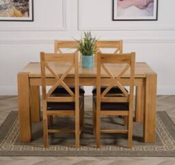 Thats Furniture Kuba 150x85 cm Chunky Medium Oak Dining Table & 4 Berkeley Leather Chairs in Brown - thumbnail 2