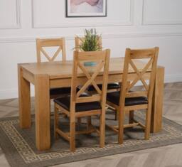 Thats Furniture Kuba 150x85 cm Chunky Medium Oak Dining Table & 4 Berkeley Leather Chairs in Brown - thumbnail 3