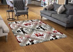 Benjamin Tate Design Egyptian Hieroglyphs In Red & Black Rug in Natural - Size: Large - thumbnail 2
