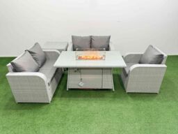 Fimous High Back Poly Rattan Garden Furniture Set w/ Reclining Chair Loveseat Sofa Firepit Dining Table Indoor Outdoor Patio Set Side Table Light Grey - thumbnail 1