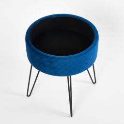 OHS Matte Velvet Stool Quilted Hairpin Round Seat Cushioned Foot Rest in Navy - thumbnail 5