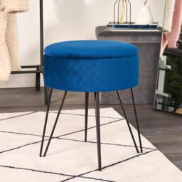 OHS Matte Velvet Stool Quilted Hairpin Round Seat Cushioned Foot Rest in Navy - thumbnail 6