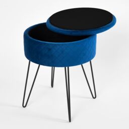 OHS Matte Velvet Stool Quilted Hairpin Round Seat Cushioned Foot Rest in Navy - thumbnail 4