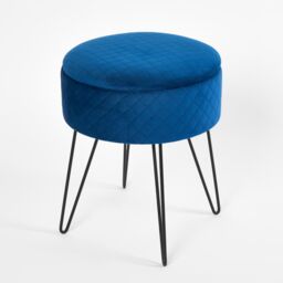 OHS Matte Velvet Stool Quilted Hairpin Round Seat Cushioned Foot Rest in Navy - thumbnail 3