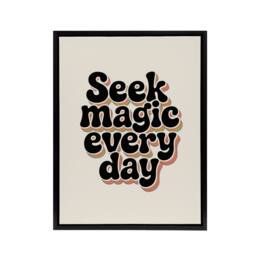 "Artery8 Seek Magic Every Day Funky Retro Typography Framed Canvas Art Print in Beige - Size: W12"" x H16""" - thumbnail 1