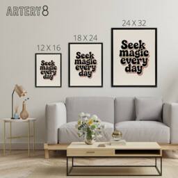 "Artery8 Seek Magic Every Day Funky Retro Typography Framed Canvas Art Print in Beige - Size: W12"" x H16""" - thumbnail 4
