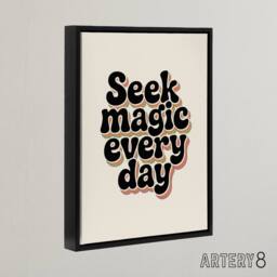 "Artery8 Seek Magic Every Day Funky Retro Typography Framed Canvas Art Print in Beige - Size: W12"" x H16""" - thumbnail 2
