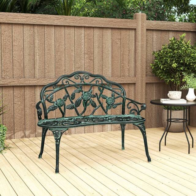 OUTSUNNY Garden Bench Porch Park Chair Seater Antique Rose Style Aluminium in Green - image 1