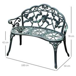 OUTSUNNY Garden Bench Porch Park Chair Seater Antique Rose Style Aluminium in Green - thumbnail 3