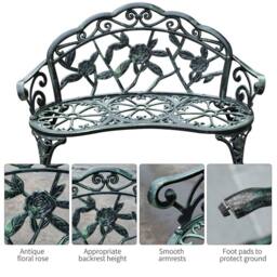 OUTSUNNY Garden Bench Porch Park Chair Seater Antique Rose Style Aluminium in Green - thumbnail 5