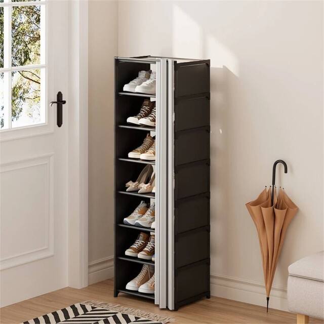 VOGREX 8 Tiers Narrow Dustproof Shoe Rack Free Standing DIY Storage in Black - image 1