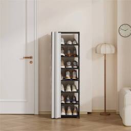 VOGREX 8 Tiers Narrow Dustproof Shoe Rack Free Standing DIY Storage in Black - thumbnail 3