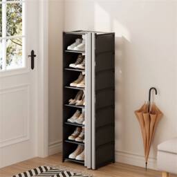 VOGREX 8 Tiers Narrow Dustproof Shoe Rack Free Standing DIY Storage in Black