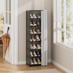 VOGREX 8 Tiers Narrow Dustproof Shoe Rack Free Standing DIY Storage in Black - thumbnail 5