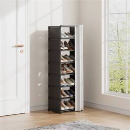 VOGREX 8 Tiers Narrow Dustproof Shoe Rack Free Standing DIY Storage in Black - thumbnail 4