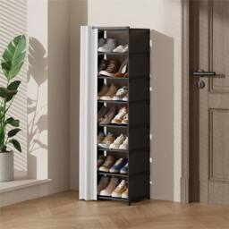VOGREX 8 Tiers Narrow Dustproof Shoe Rack Free Standing DIY Storage in Black - thumbnail 6