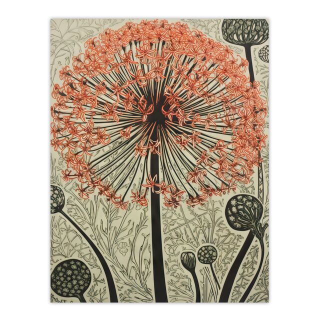 Artery8 Wall Art Print Allium Flower Bloom & Buds Pink Grey Painting Spring Wildflower Floret Petals Decorative Pattern Nature Colourful Bright - image 1