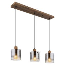 Netlighting Underwood Bar Pendant Wood Look Smoke Glass Shade 3x E27 in Brown