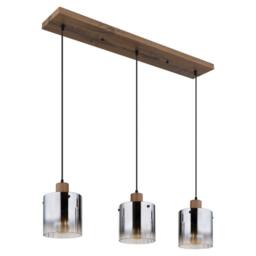 Netlighting Underwood Bar Pendant Wood Look Smoke Glass Shade 3x E27 in Brown - thumbnail 2