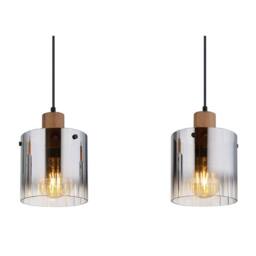 Netlighting Underwood Bar Pendant Wood Look Smoke Glass Shade 3x E27 in Brown - thumbnail 4
