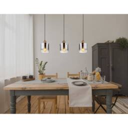 Netlighting Underwood Bar Pendant Wood Look Smoke Glass Shade 3x E27 in Brown - thumbnail 5