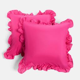 OHS 2 x Plain Faux Linen Frill Cushion Covers in Bright Pink - Size: 45 cm x 45 cm - thumbnail 3